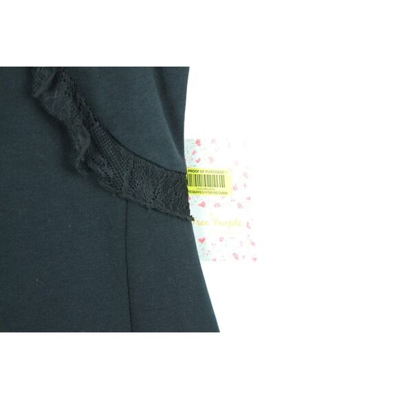 Free People Whimisigoth Black Lace Stretch Mini Dress Small Bodycon Ruffle - Picture 5 of 9